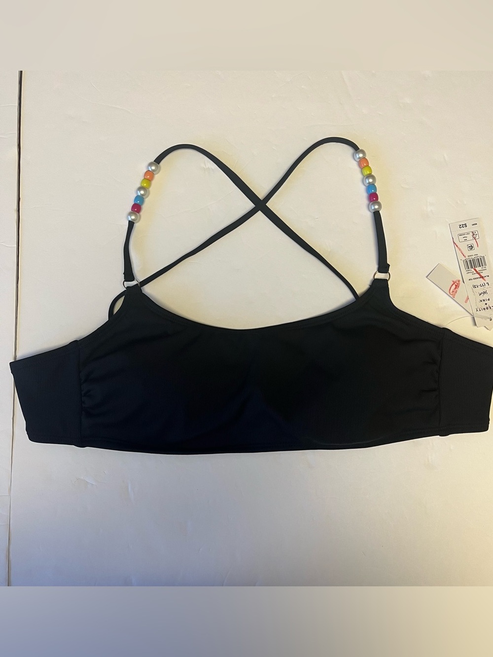 NWT Festival Bikini Top Black Colorful Bead Accents Boho  Large (11-13) Beach